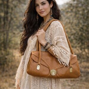 Vintage Cole Haan Jasmine Leather Satchel Tan Pebbled Y2K Quiet Luxury